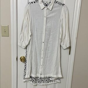Umgee White Button Down Shirt with Black Polka Dots